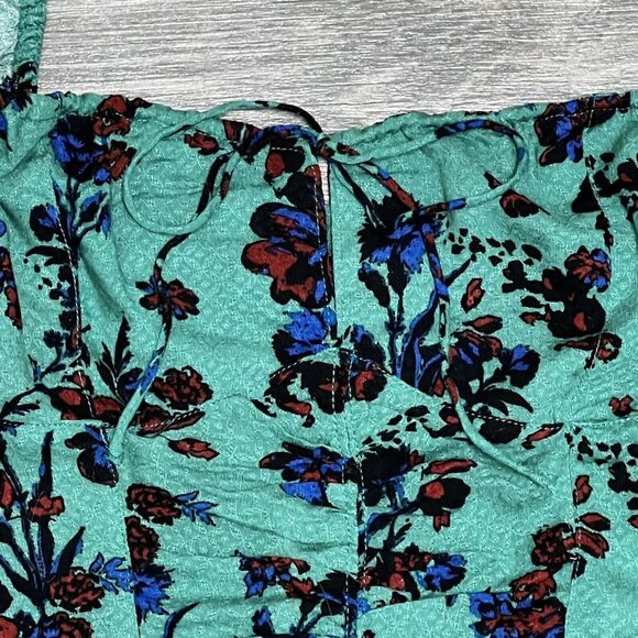 NWT $98 Free People Hilary Printed Top Size XS Green Combo Smocked Blouse - Picture 6 of 16